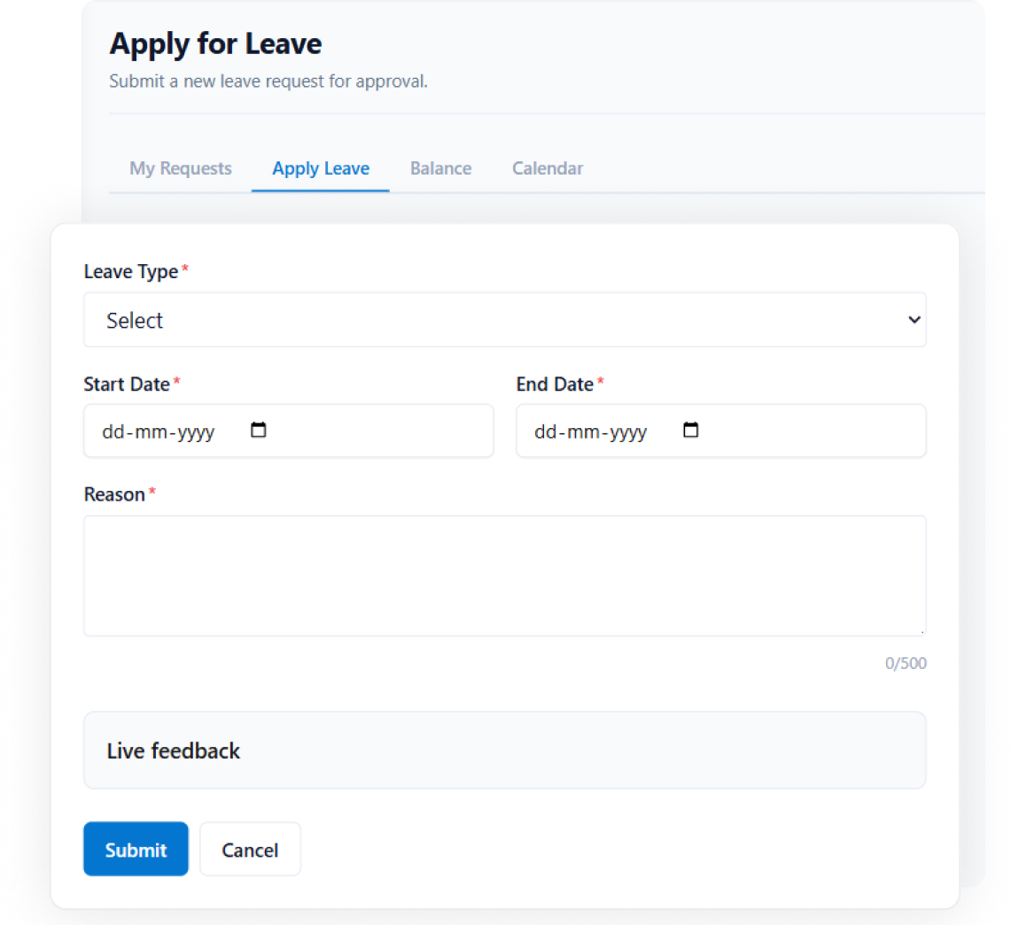 Peyqo Leave Management — Apply Leave in Seconds with Complete Visibility