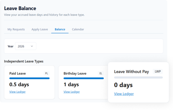 Peyqo Leave Management — Real-Time Leave Balances and Tracking