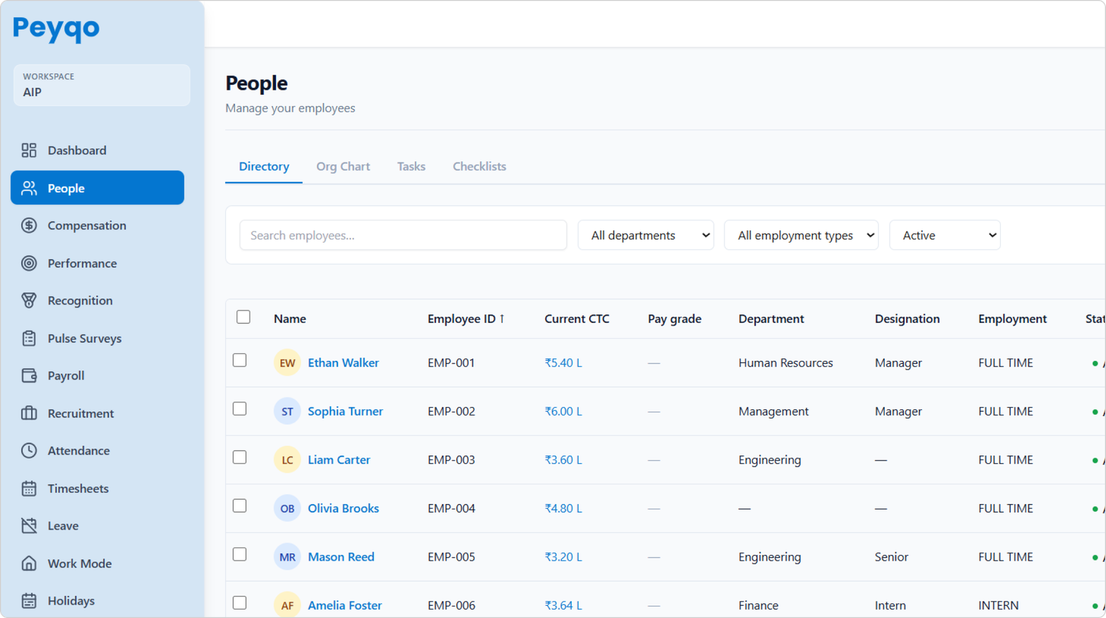 Peyqo People directory dashboard
