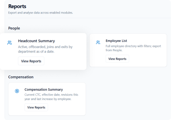 Peyqo Reports — Unified HR Reporting Across Every Module